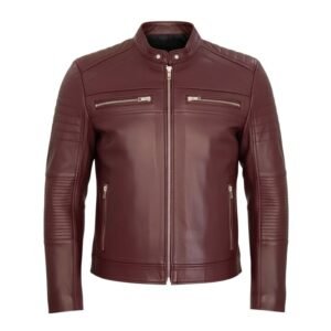 Chamarra de Piel de Borrego Para Caballero con Cuello Mao Ramses Corte Slim Fit - Vino