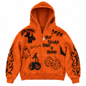 Burnt Orange Graffiti Zip-Up Hoodie