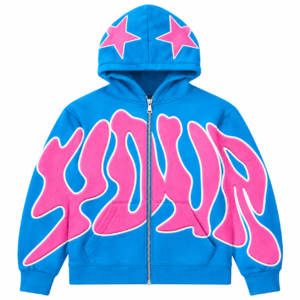 Cyan Hoodie with Hot Pink Graffiti Stars