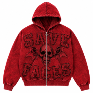 Distressed Red Save Faces Hoodie