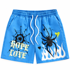 Graffiti Spiderweb Graphic Blue Shorts