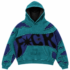 Teal Navy Distressed Patchwork Hoodie